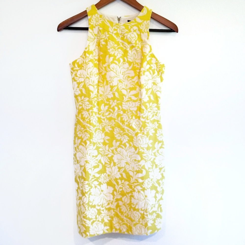 Ann Taylor shift dress yellow and lace embroidery